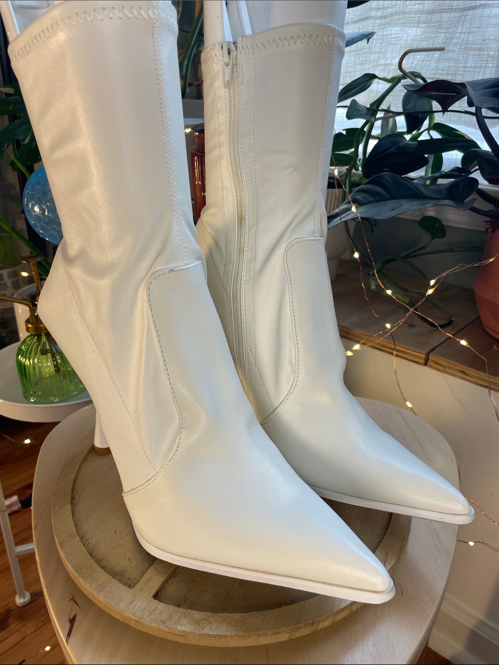 Aspen White pointed toe booties